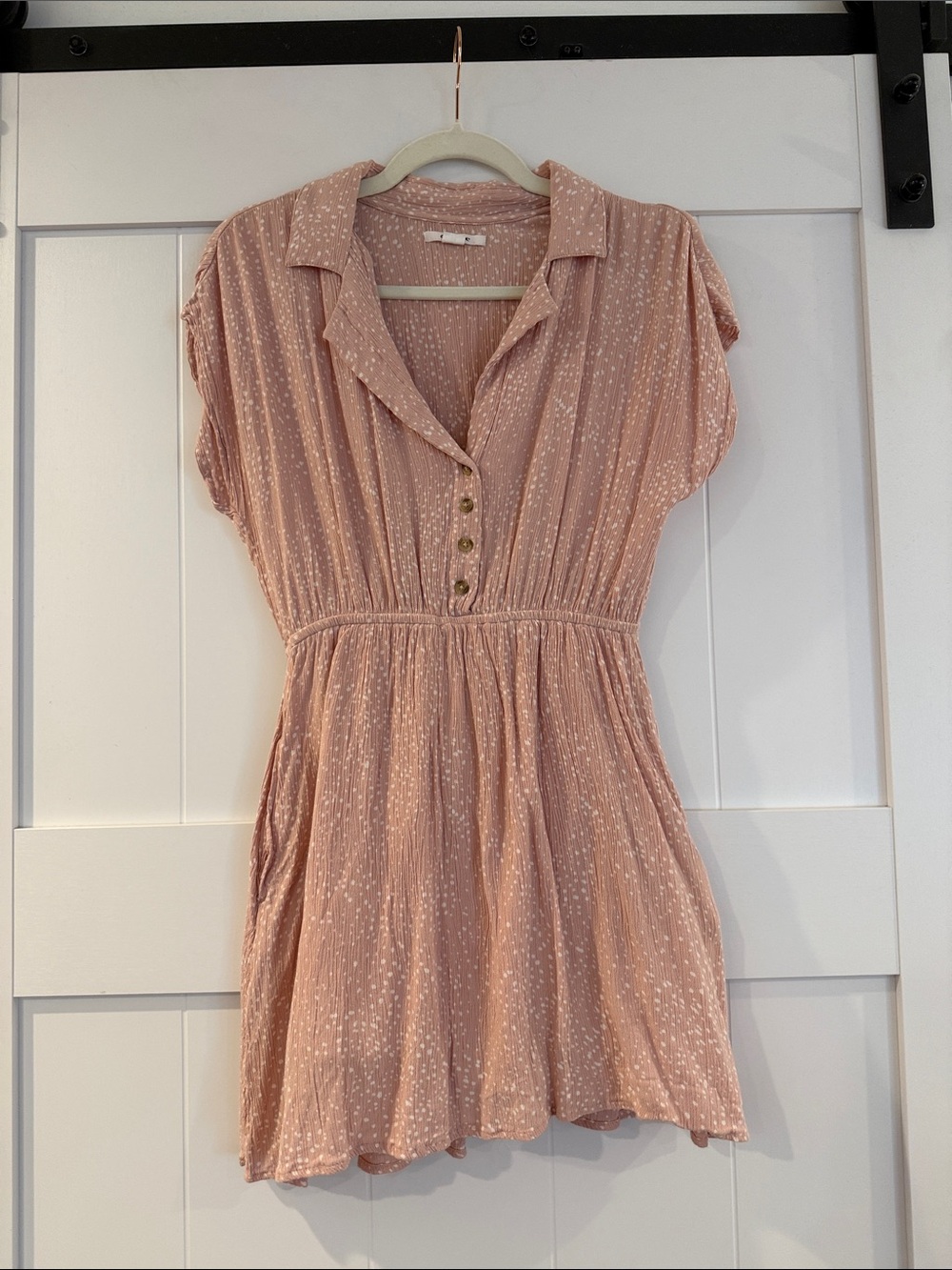 Oneill Light Pink Short Sleeve Button-Front Summer Dress